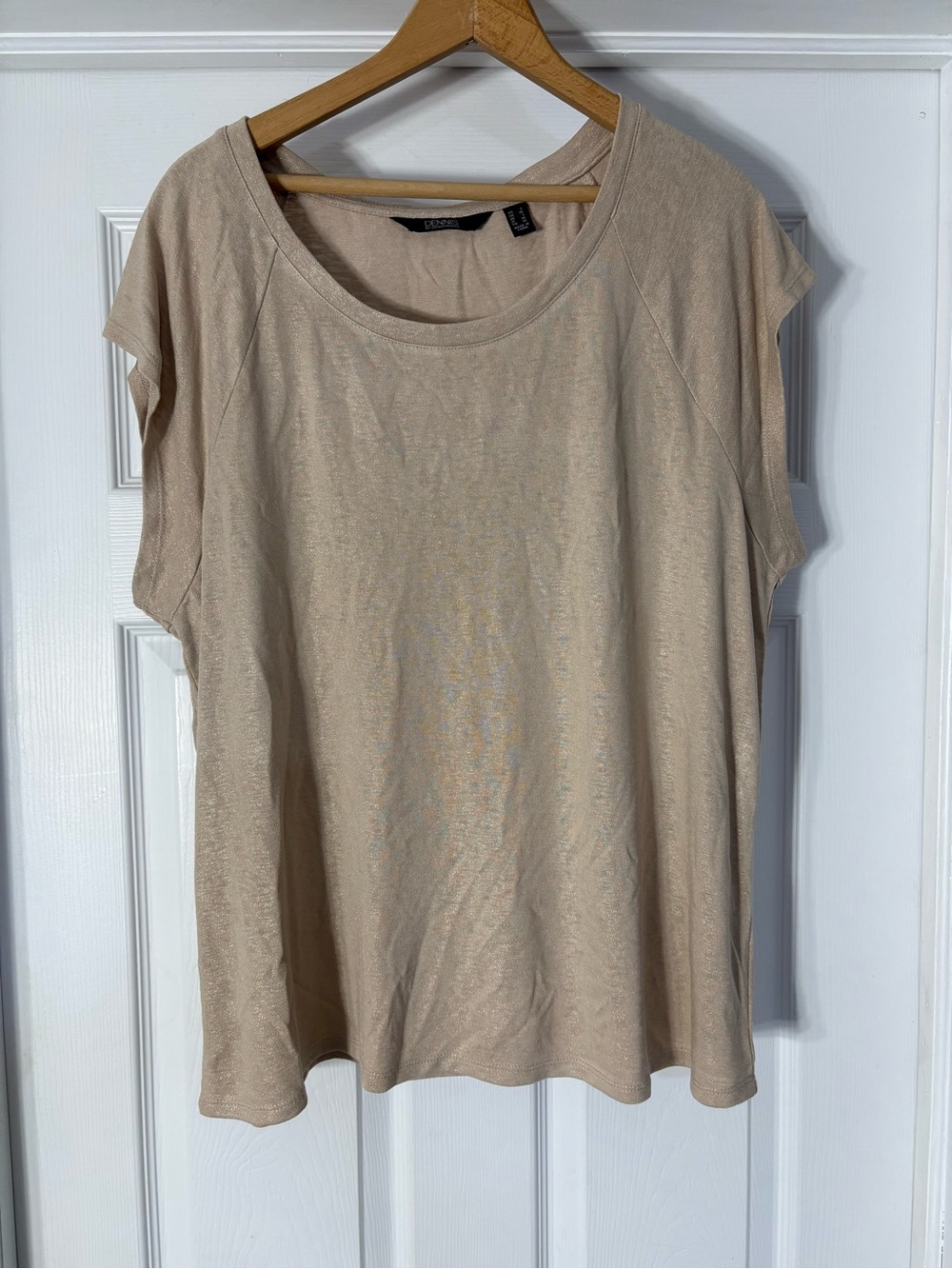 dennis basso Beige Short Sleeve Scoop Neck Tee